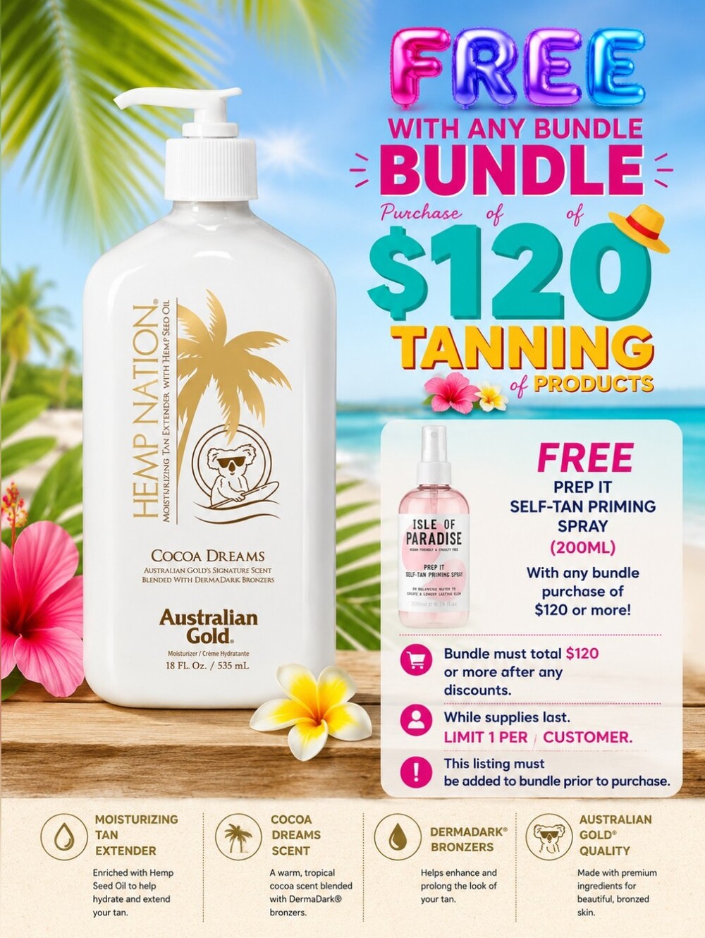 Australian Gold Hemp Nation Cocoa Dreams Moisturizing Tan Extender